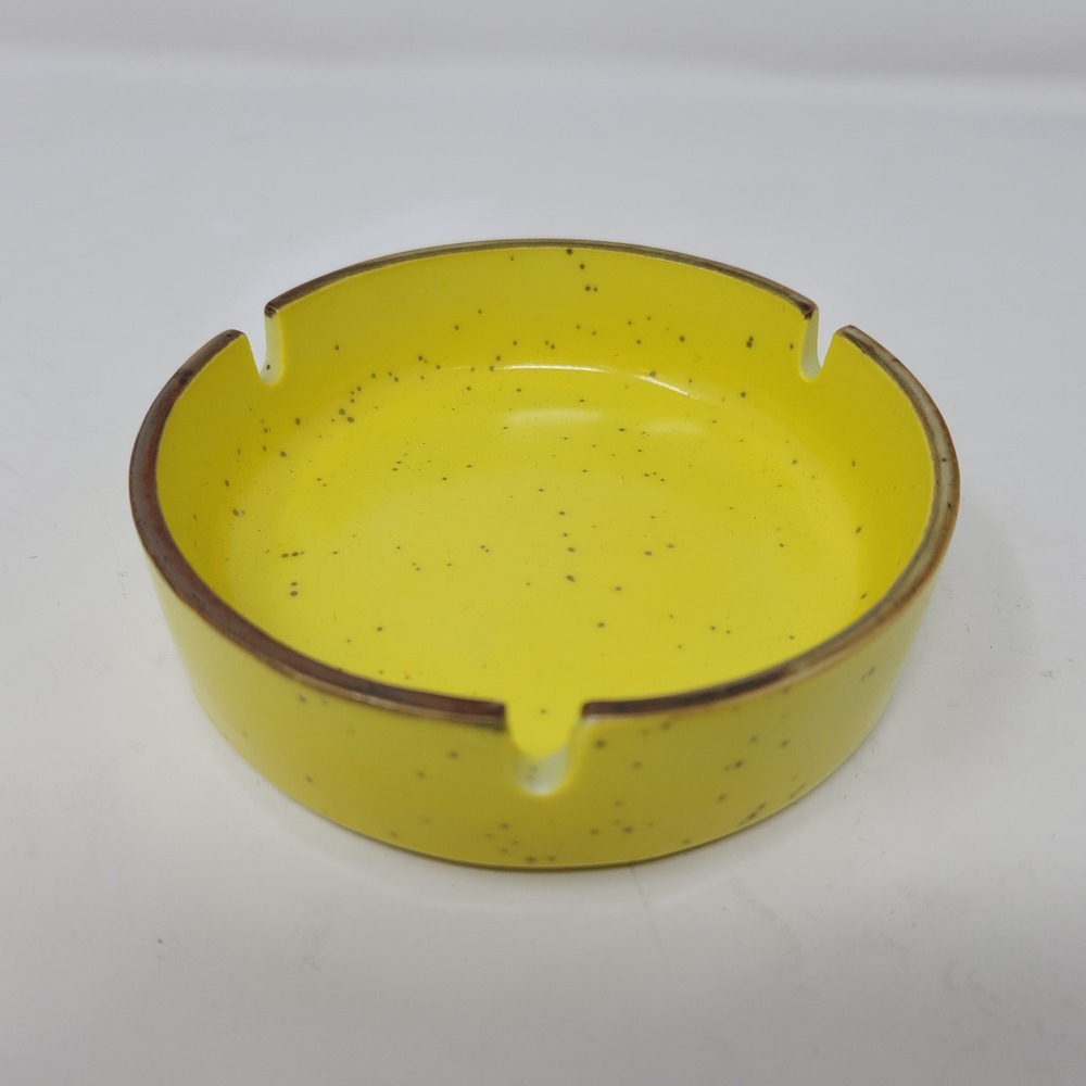 Vintage Yellow Speckled Ceramic Ashtray‎ Mid Century Modern Round Retro 4.25in
